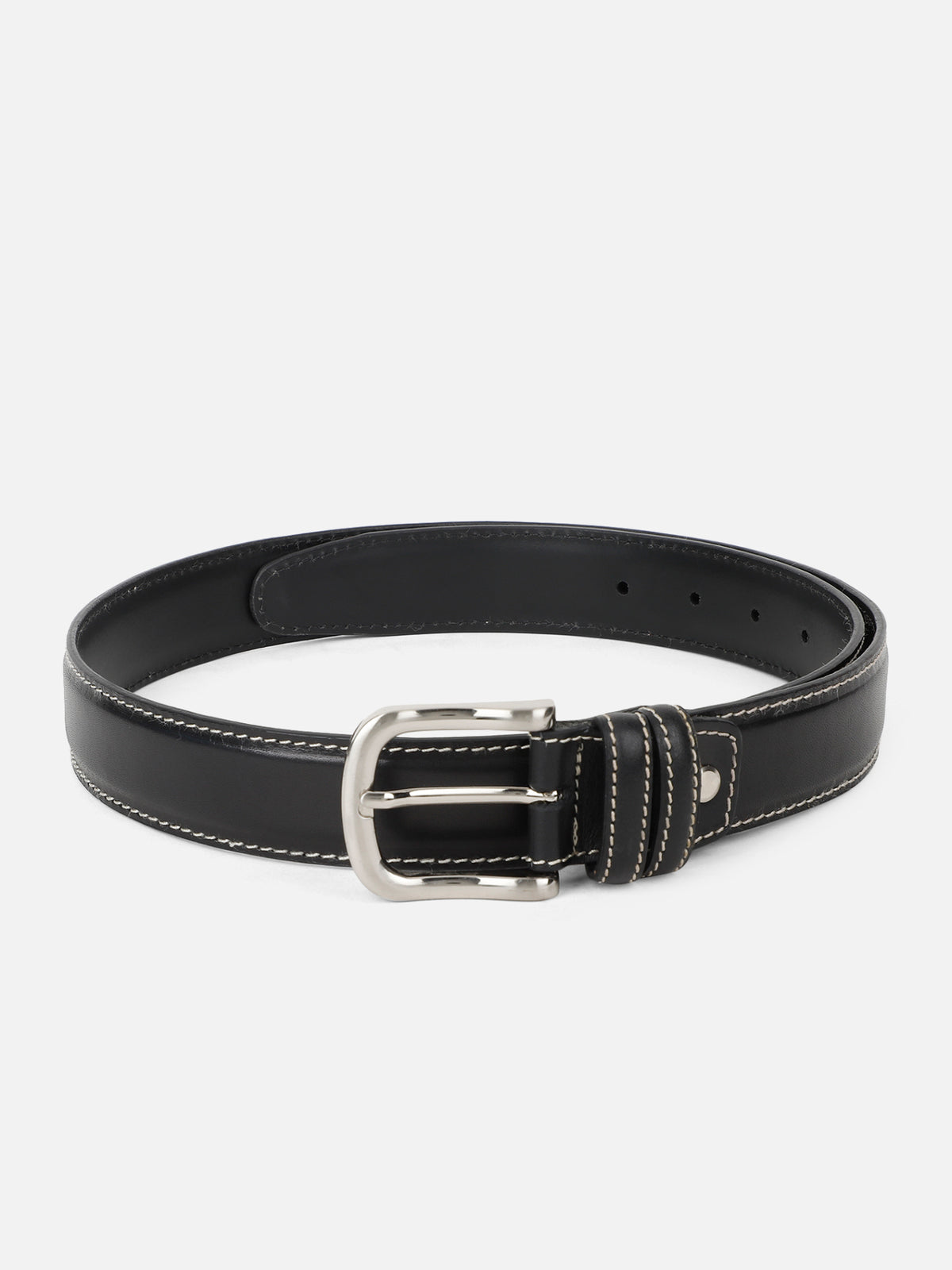 Classic Plain Leather Belt with Contrast Stitching