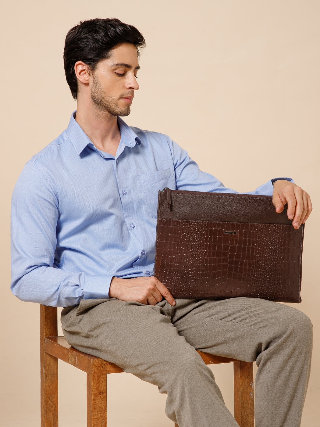 Croc-Embossed Leather Laptop Sleeve