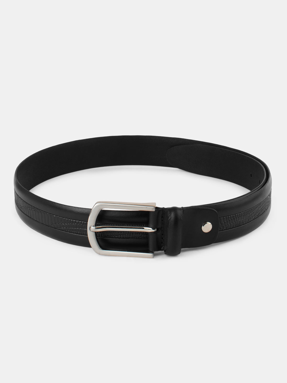 Edge Stitch Embossed Formal Leather Belt