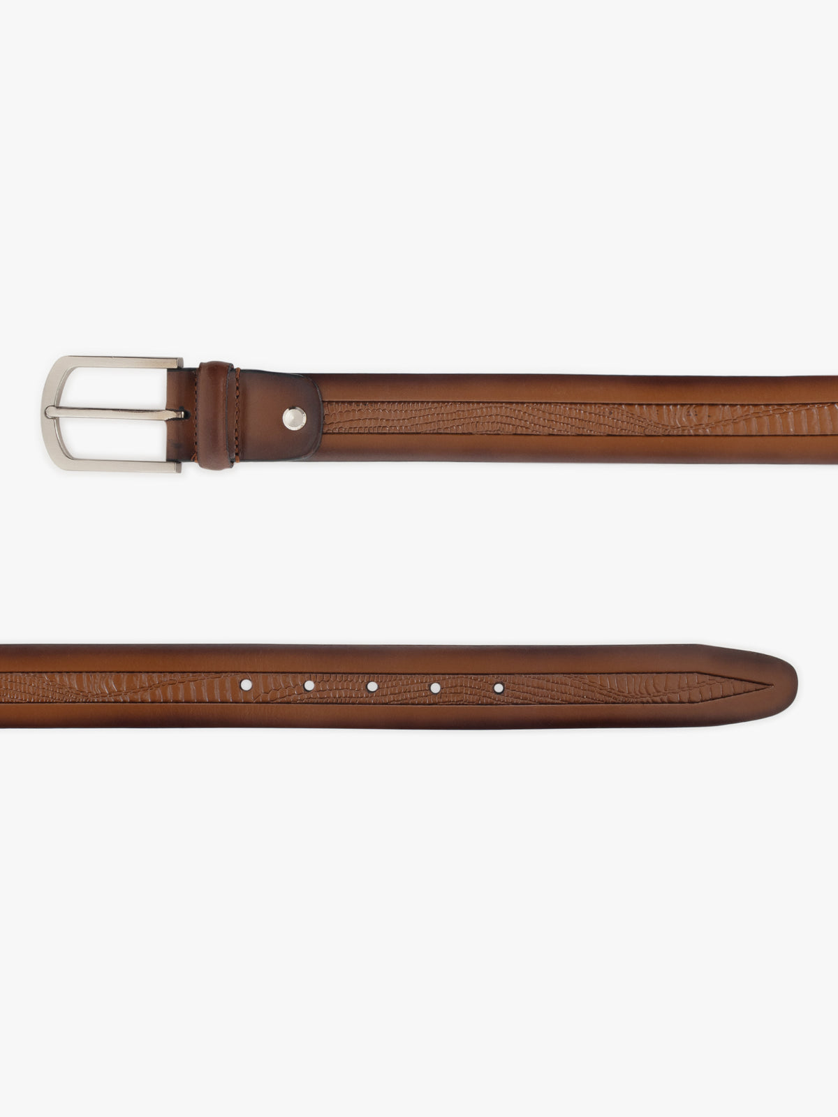 Edge Stitch Embossed Formal Leather Belt