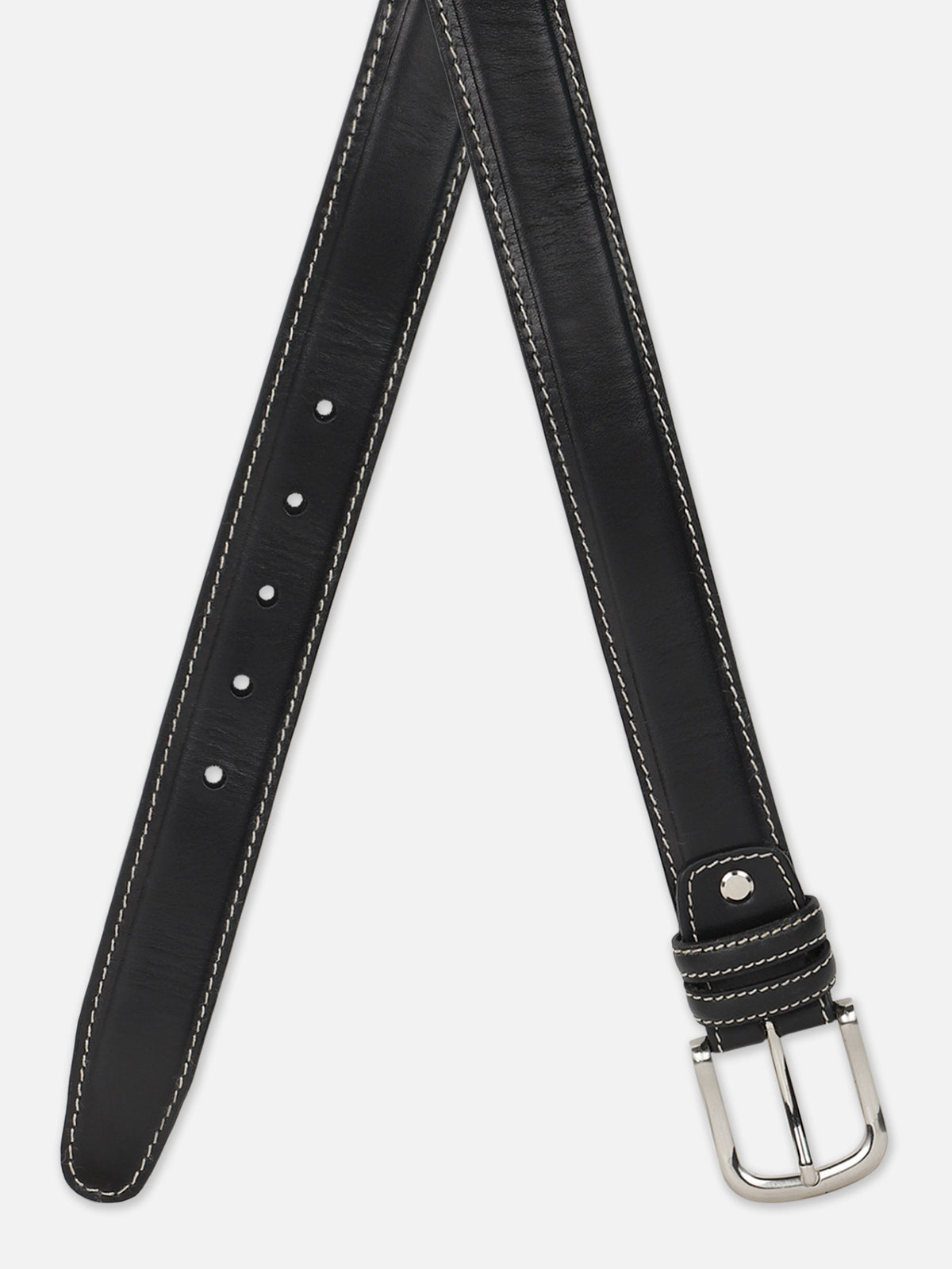 Classic Plain Leather Belt with Contrast Stitching