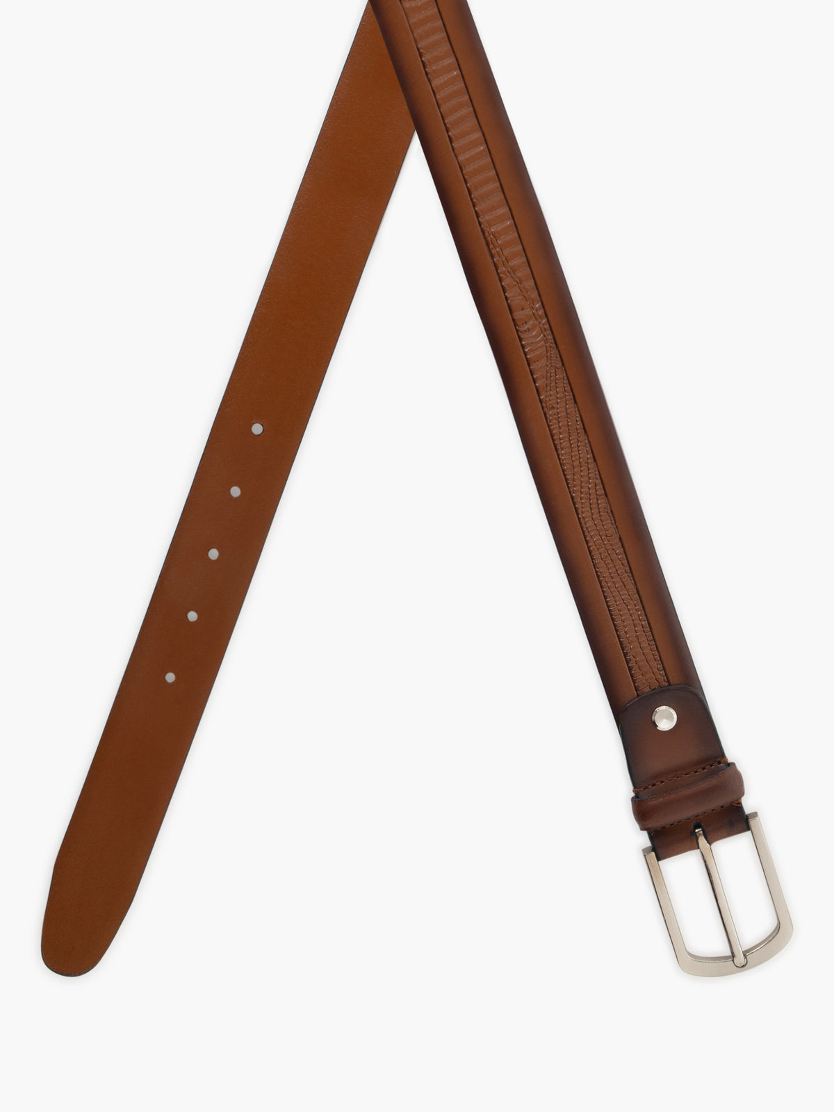Edge Stitch Embossed Formal Leather Belt