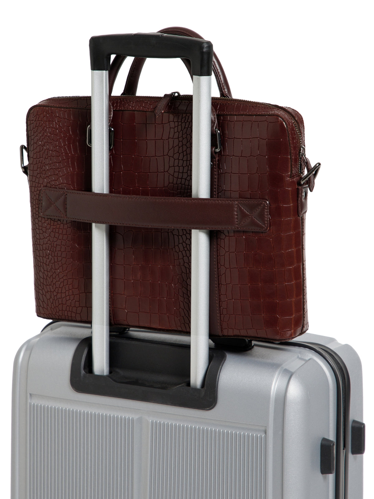 Croc-Embossed Leather Laptop Bag