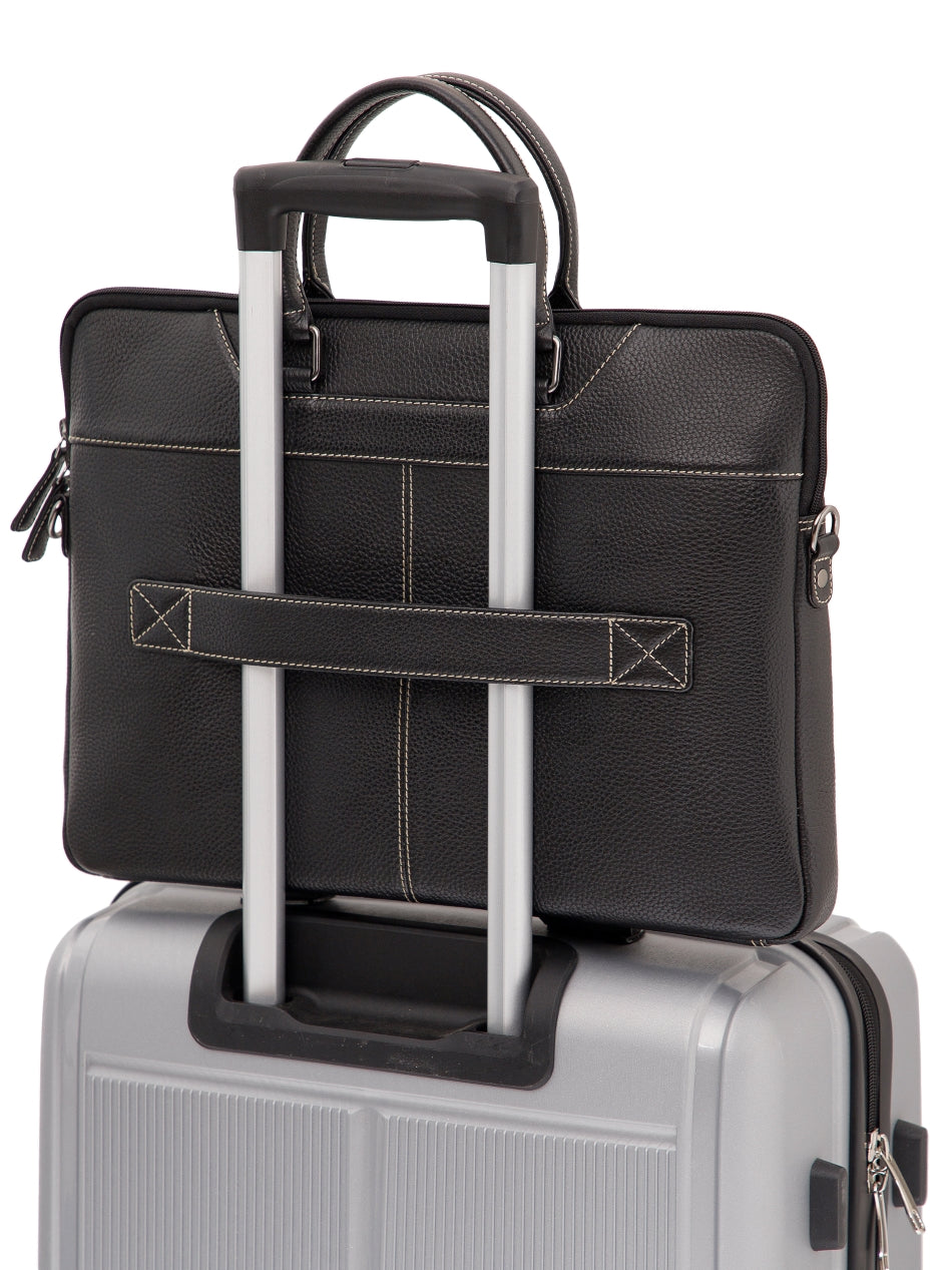 Contrast-Stitch Leather Laptop Sleeve