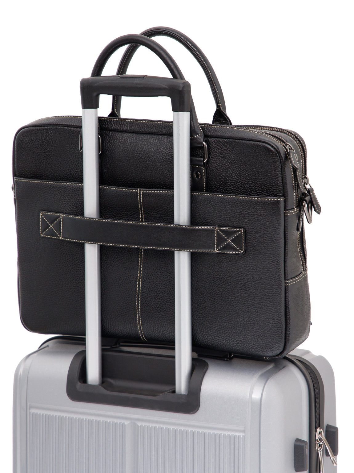 Contrast-Stitch Leather Laptop Bag