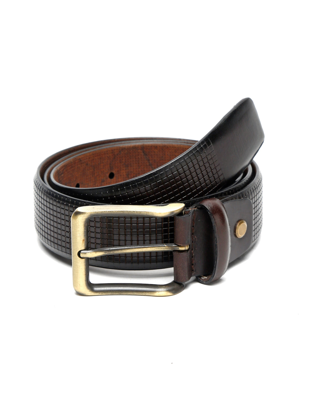 Square Grid Embossed Crafted Leather Belt