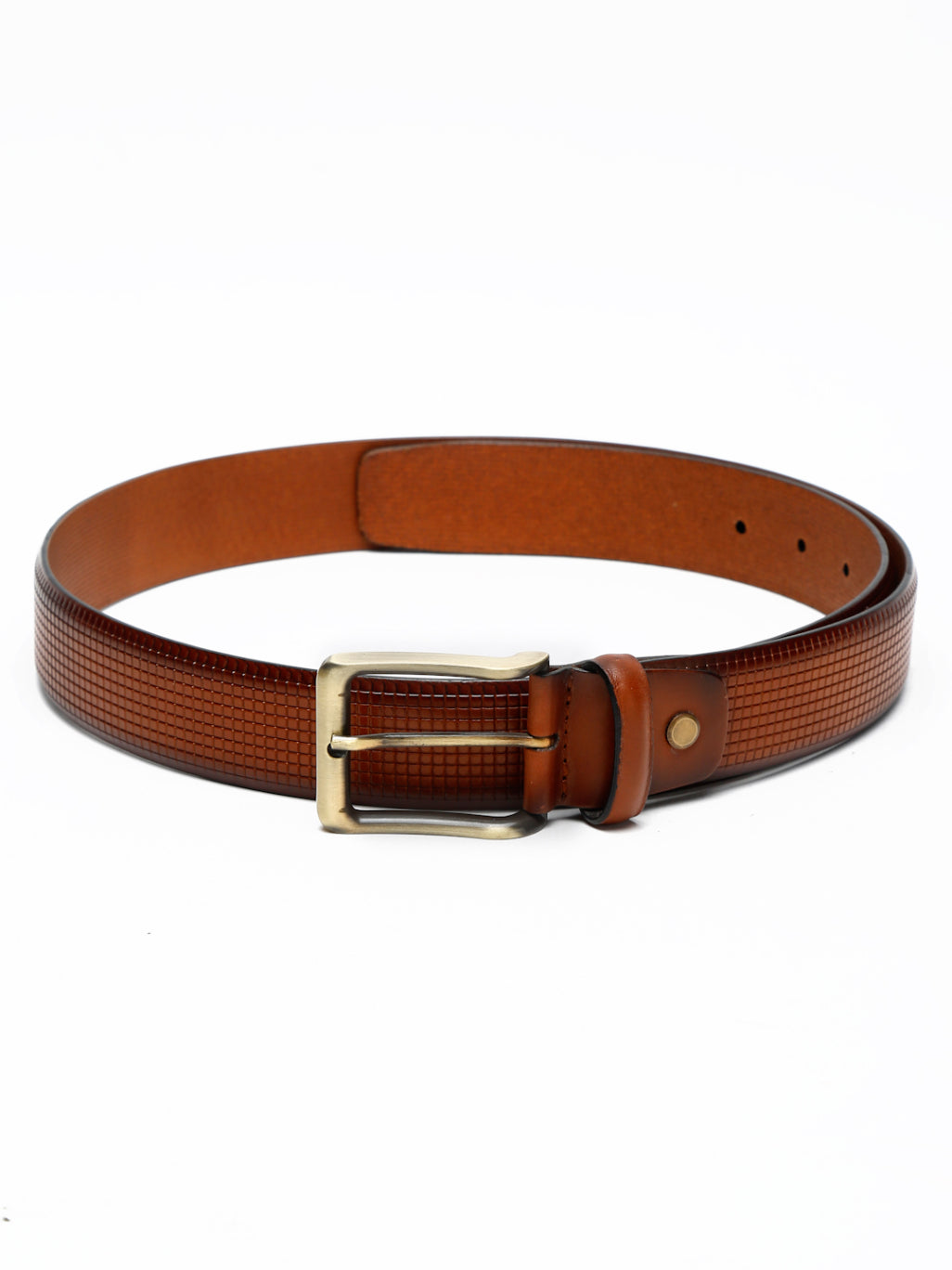 Square Grid Embossed Crafted Leather Belt