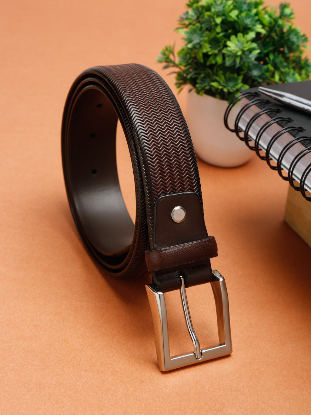 Premium Herringbone Texture Leather Belt
