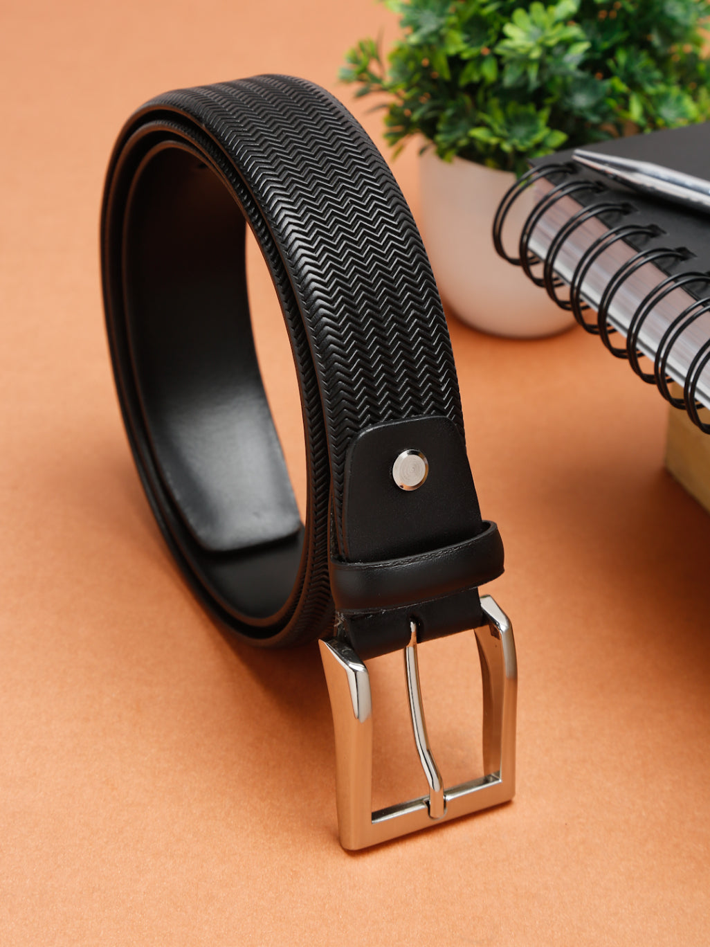 Premium Herringbone Texture Leather Belt