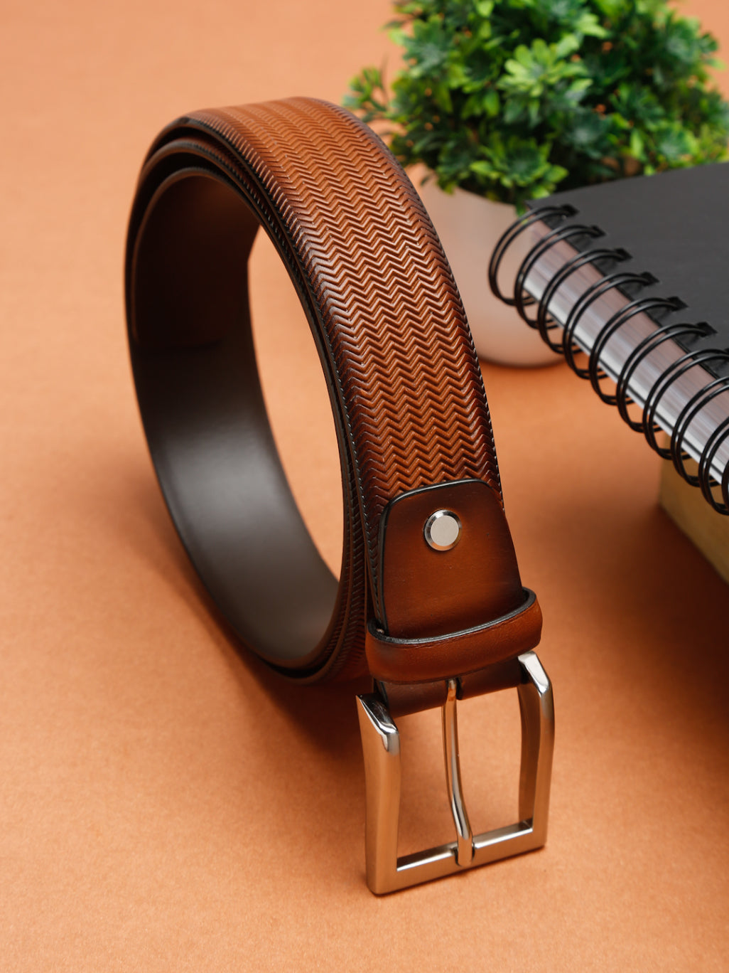 Premium Herringbone Texture Leather Belt