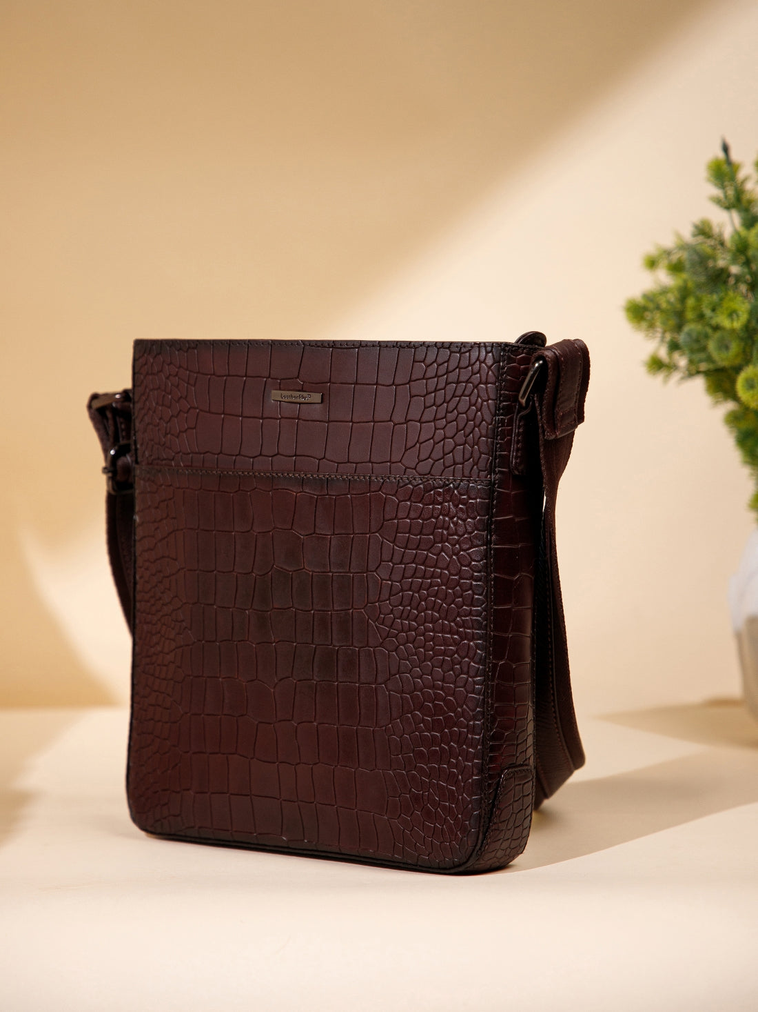 Croc-Embossed Leather Sling Bag