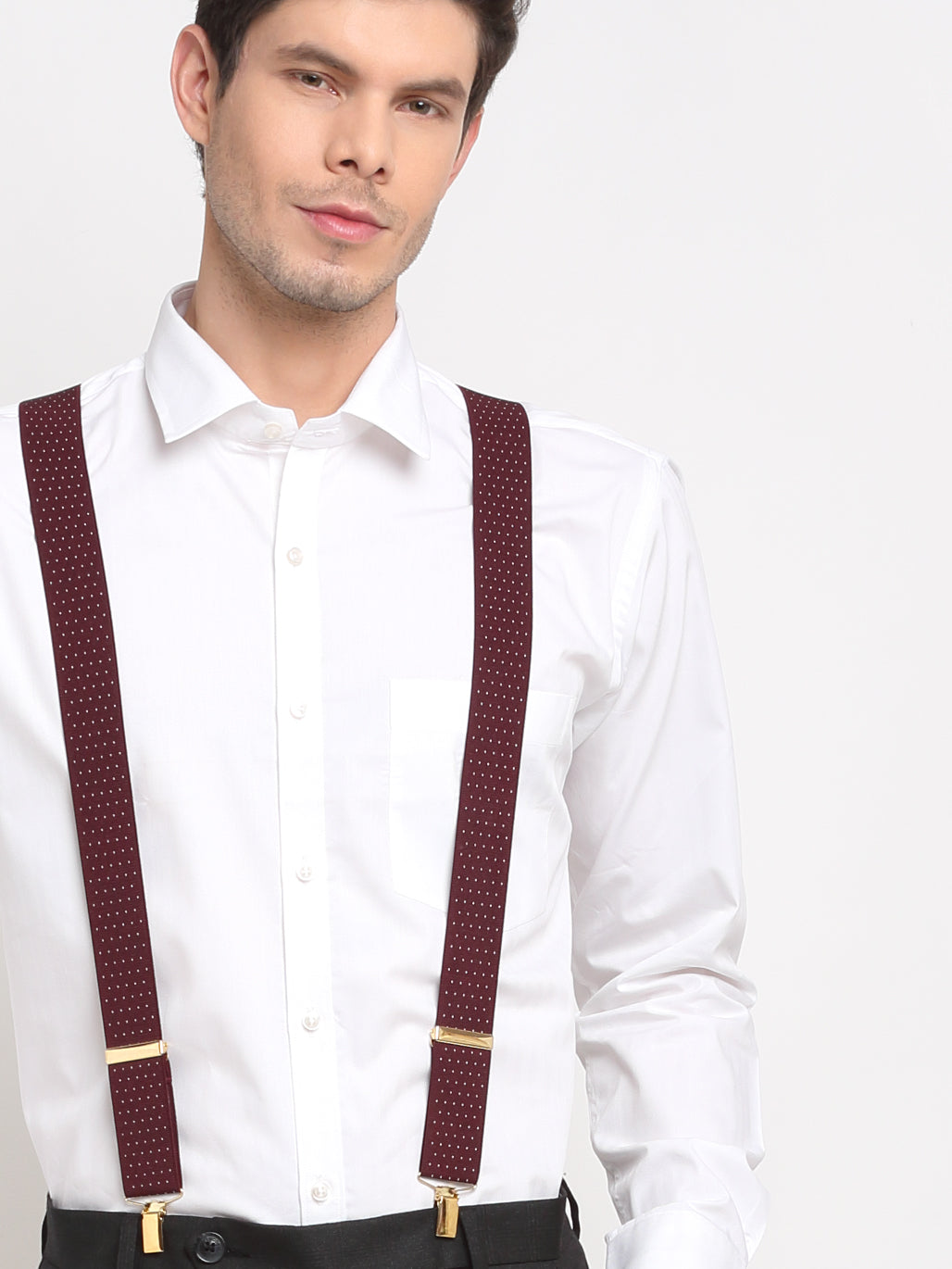 Maroon Dotted Elastic Suspenders
