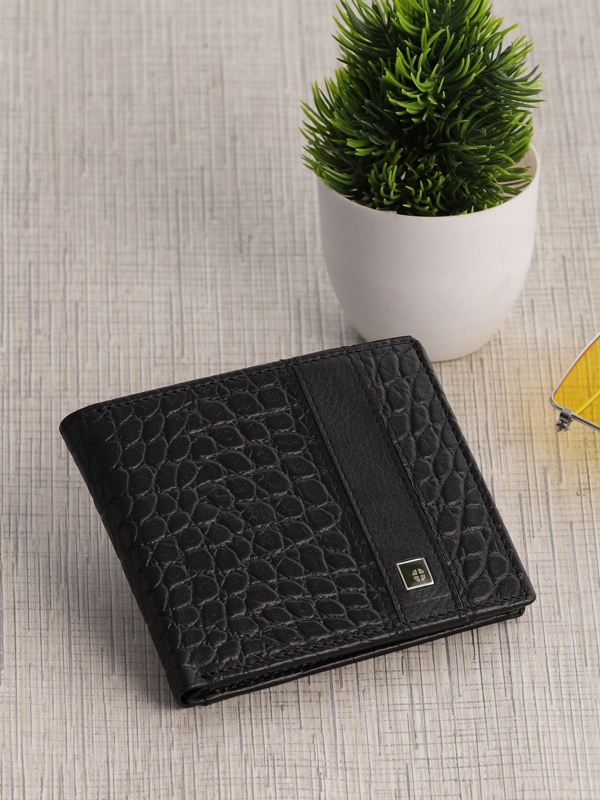 Croc-Panel Leather Wallet