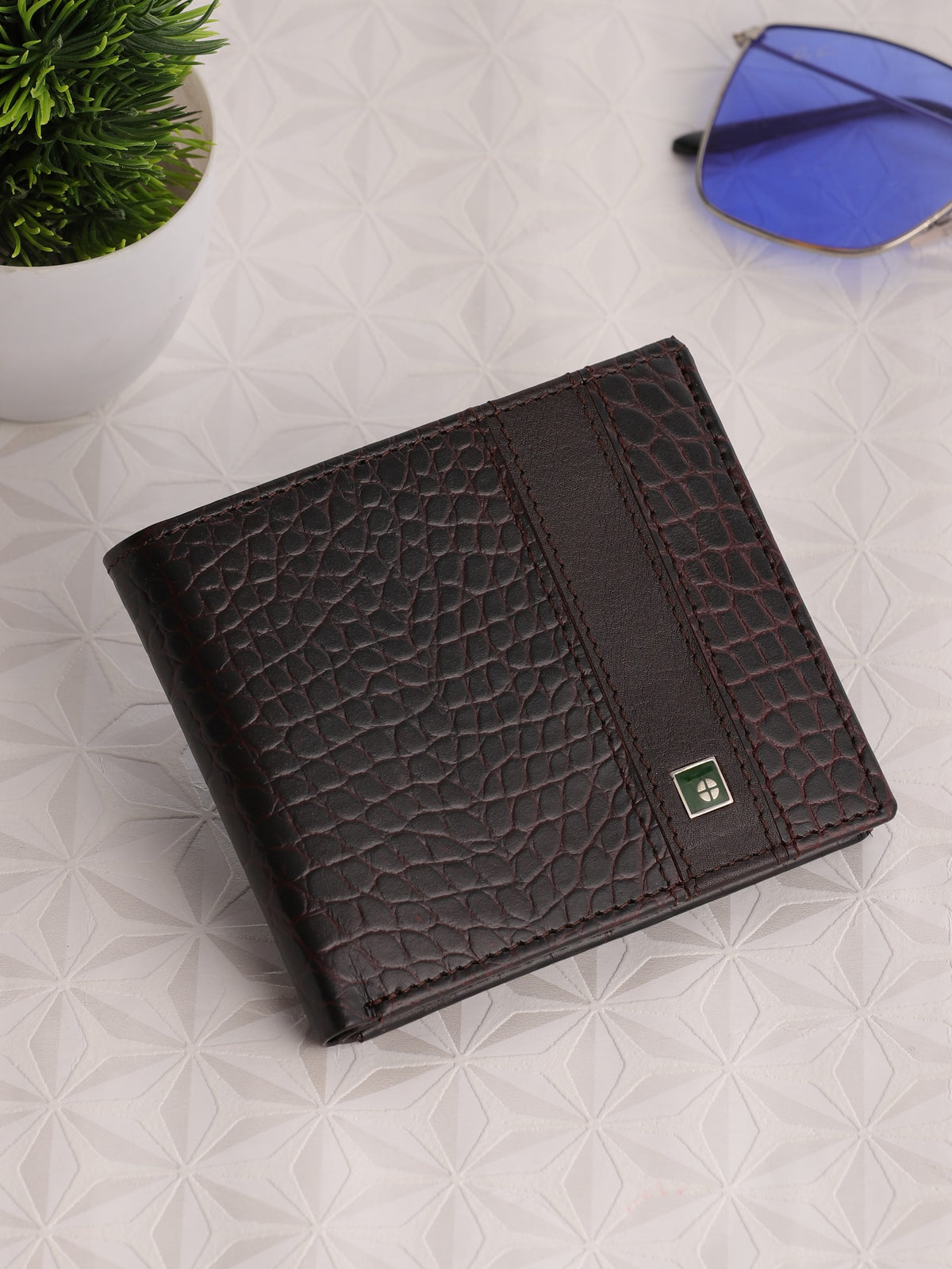 Croc-Panel Leather Wallet