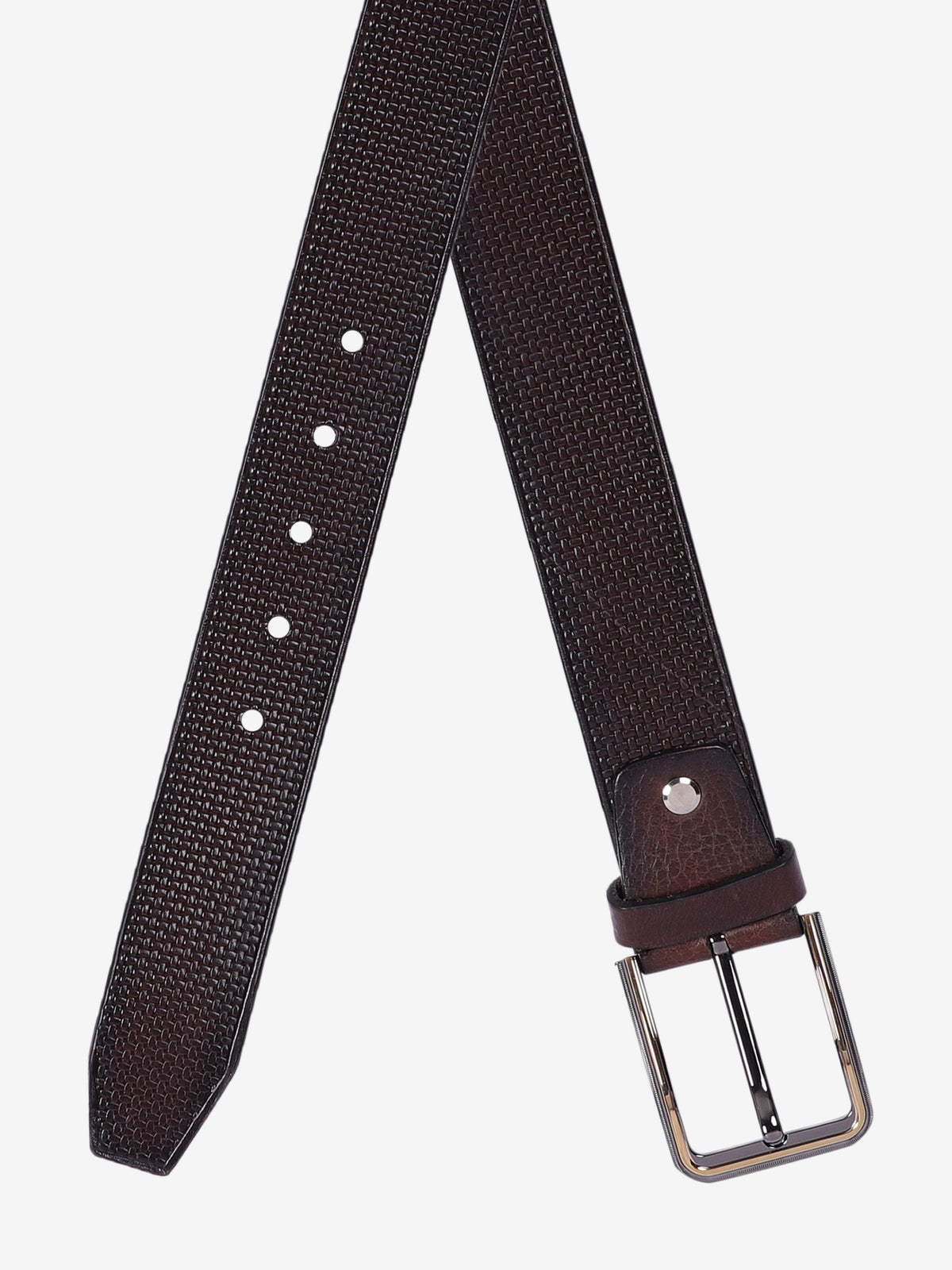Braided-Look Embossed Leather Belt