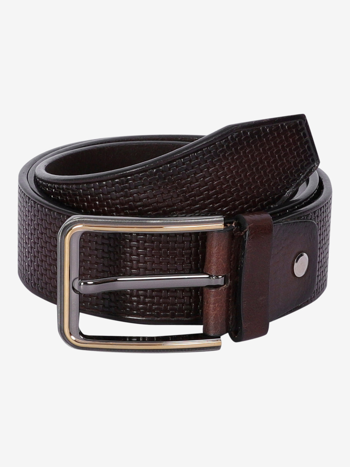 Braided-Look Embossed Leather Belt