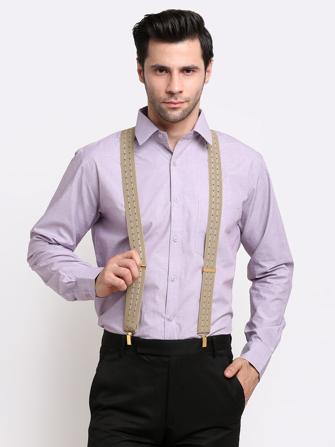 Beige Highlight-Stripe Suspenders
