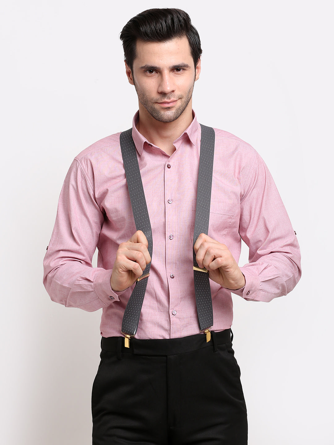 Grey Dotted Elastic Suspenders