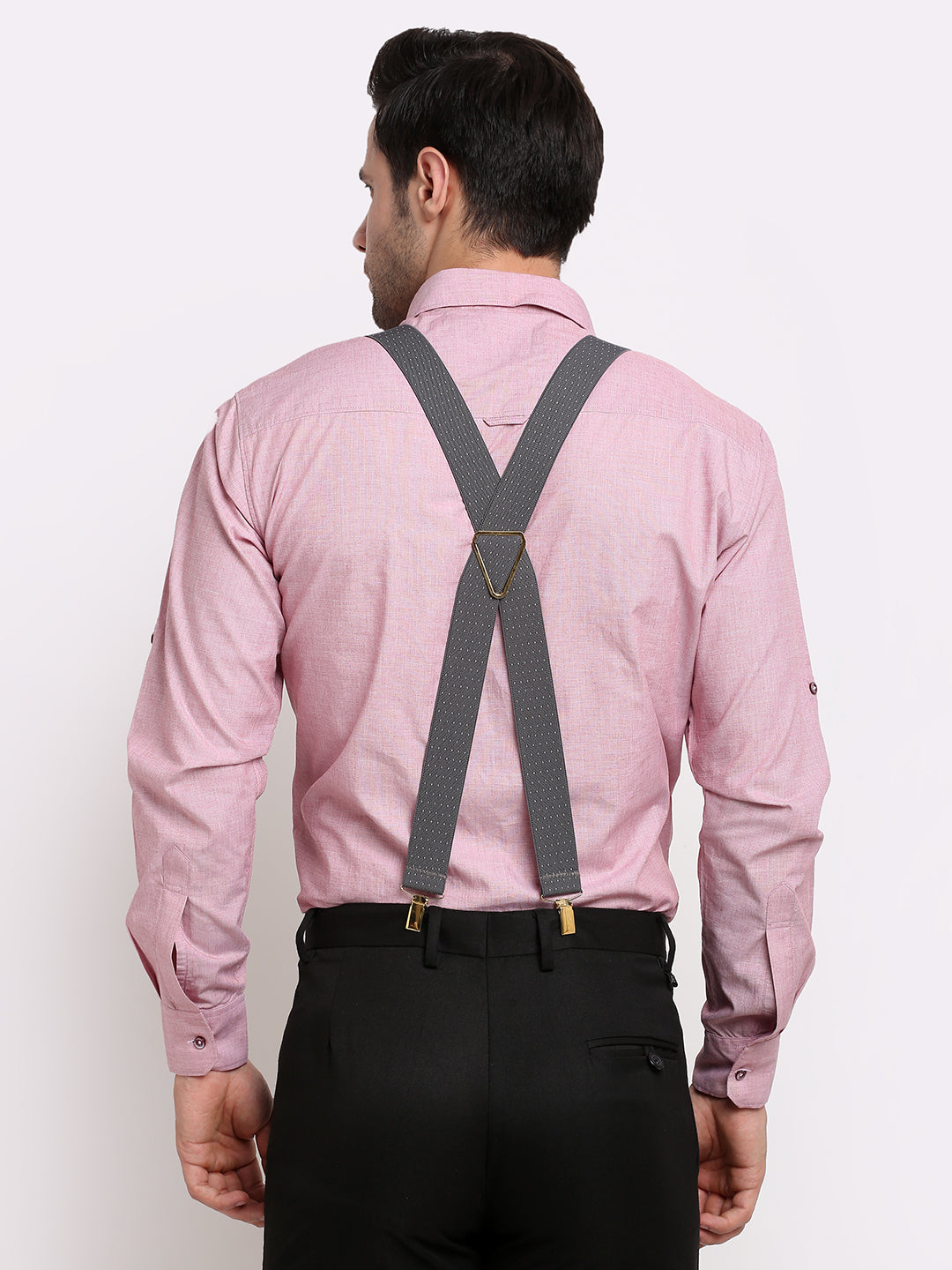 Grey Dotted Elastic Suspenders