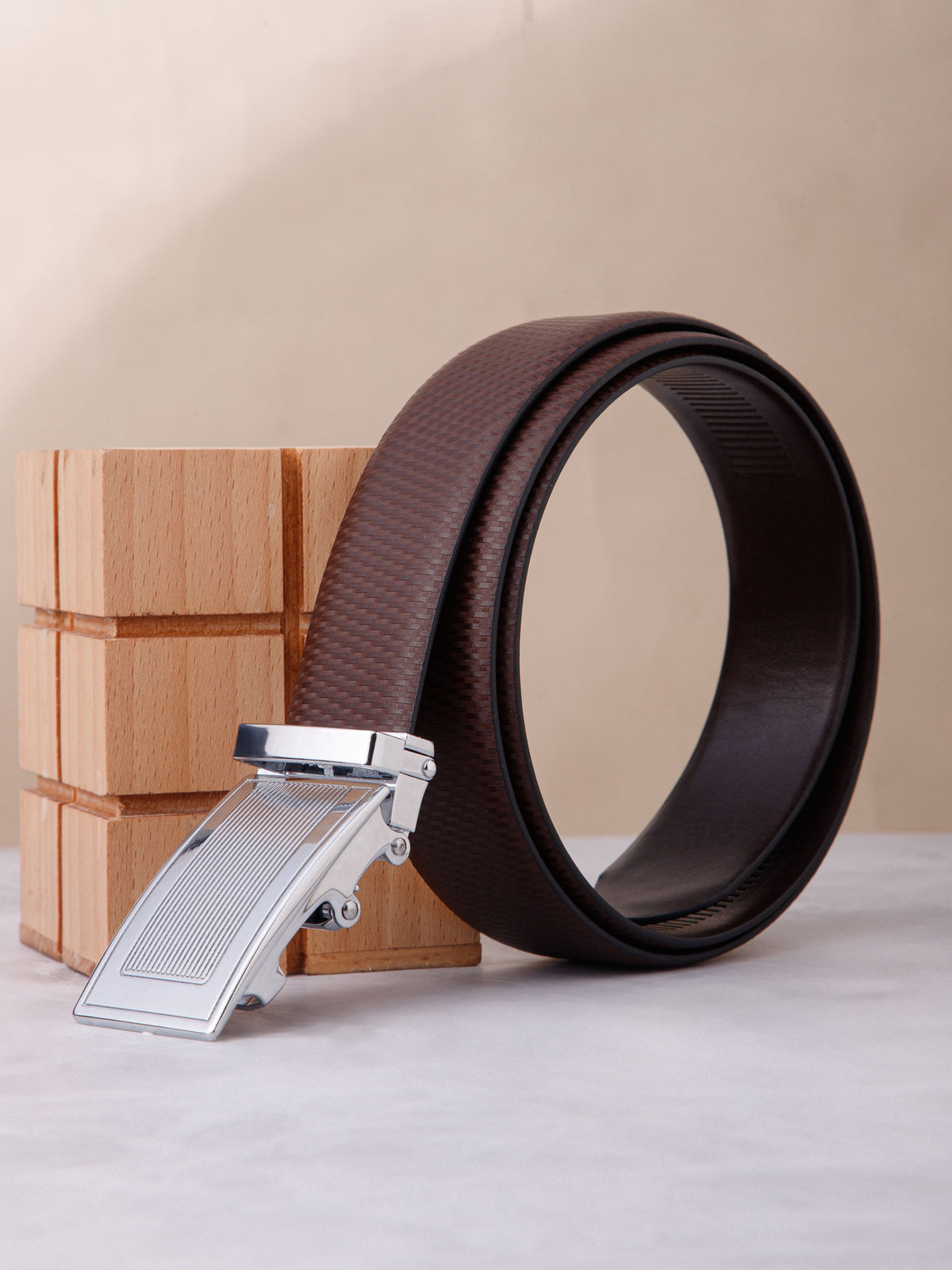Plus Size Polished Autolock Leather Belt