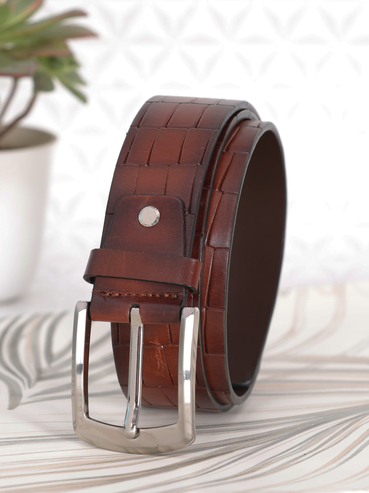 Crocodile Embossed Leather Belt