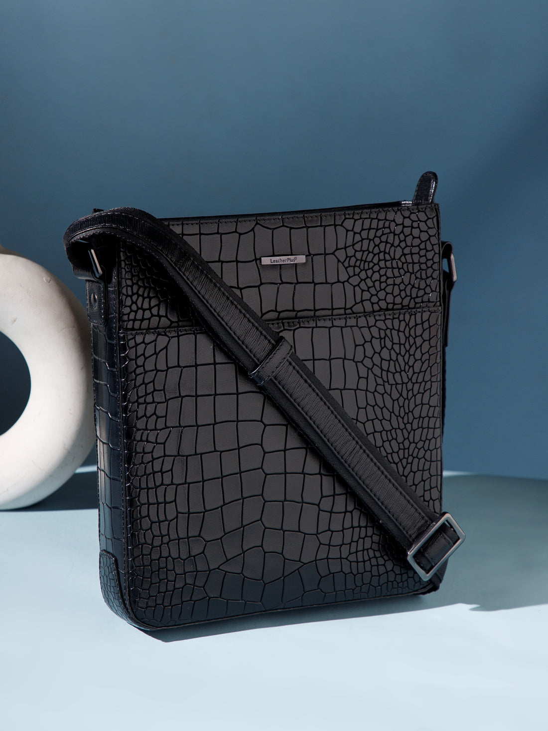 Croc-Embossed Leather Sling Bag