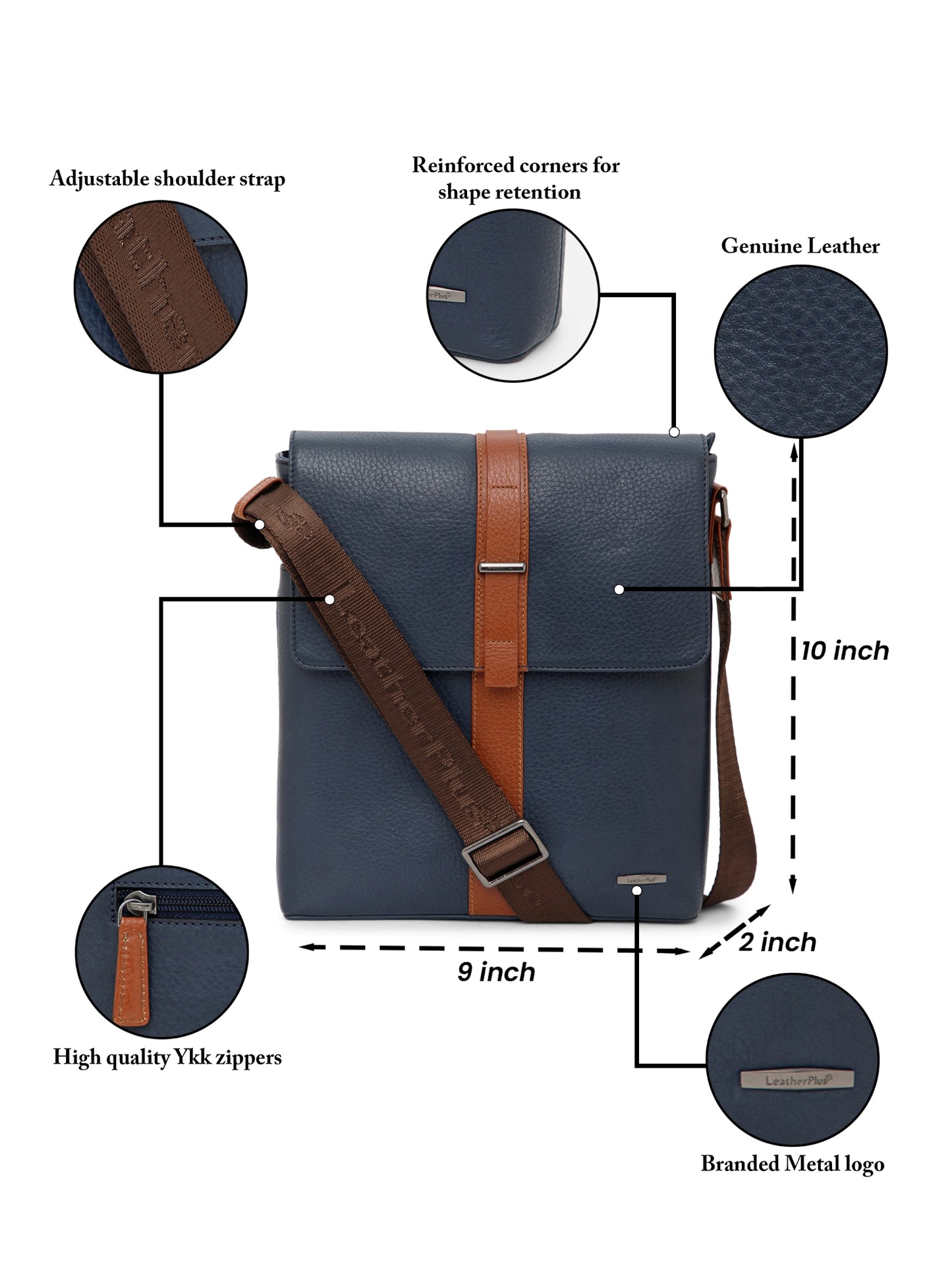 Textured Leather Men Sling Bag SGL-651 Navy