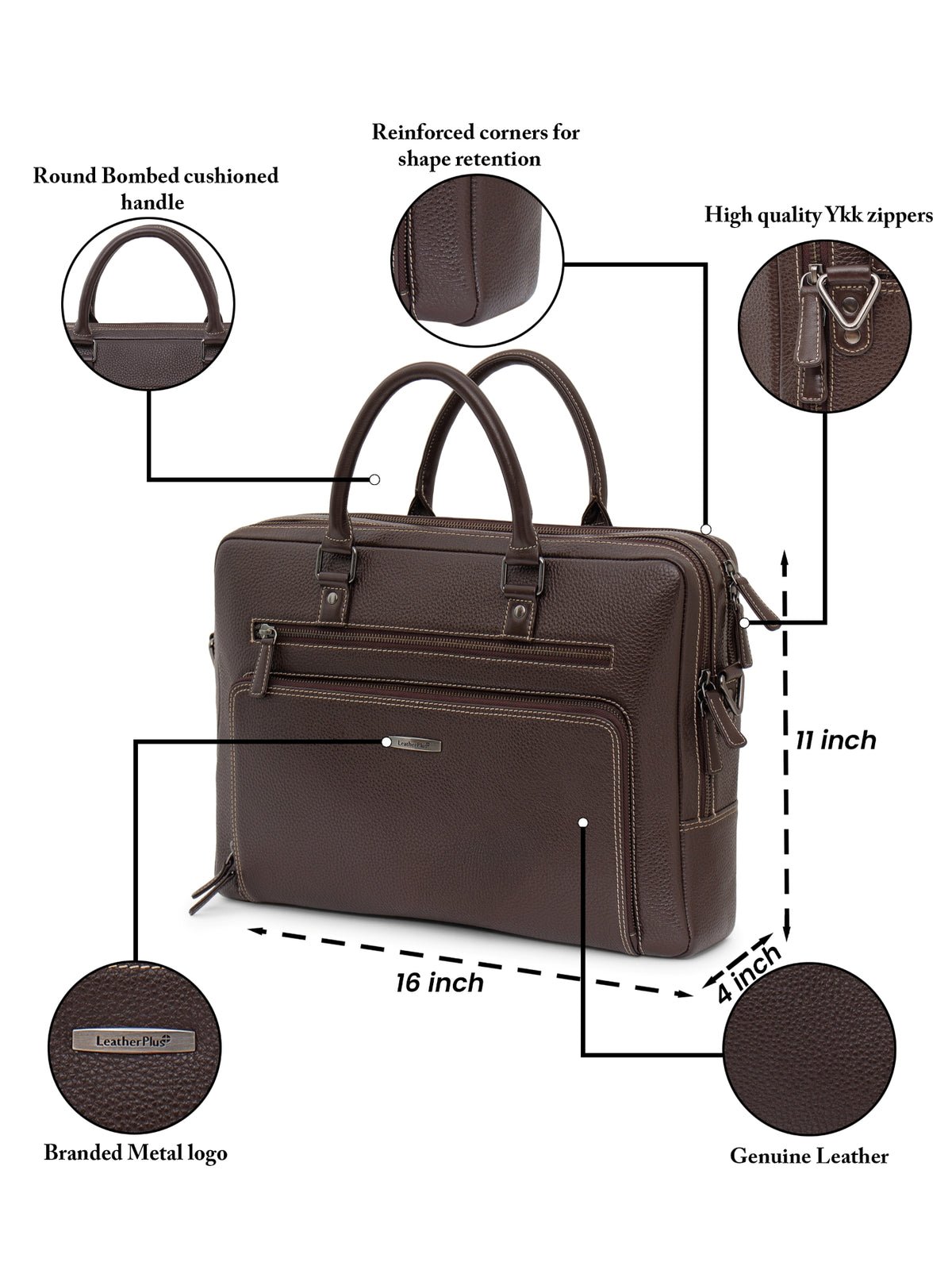 Contrast-Stitch Leather Laptop Bag