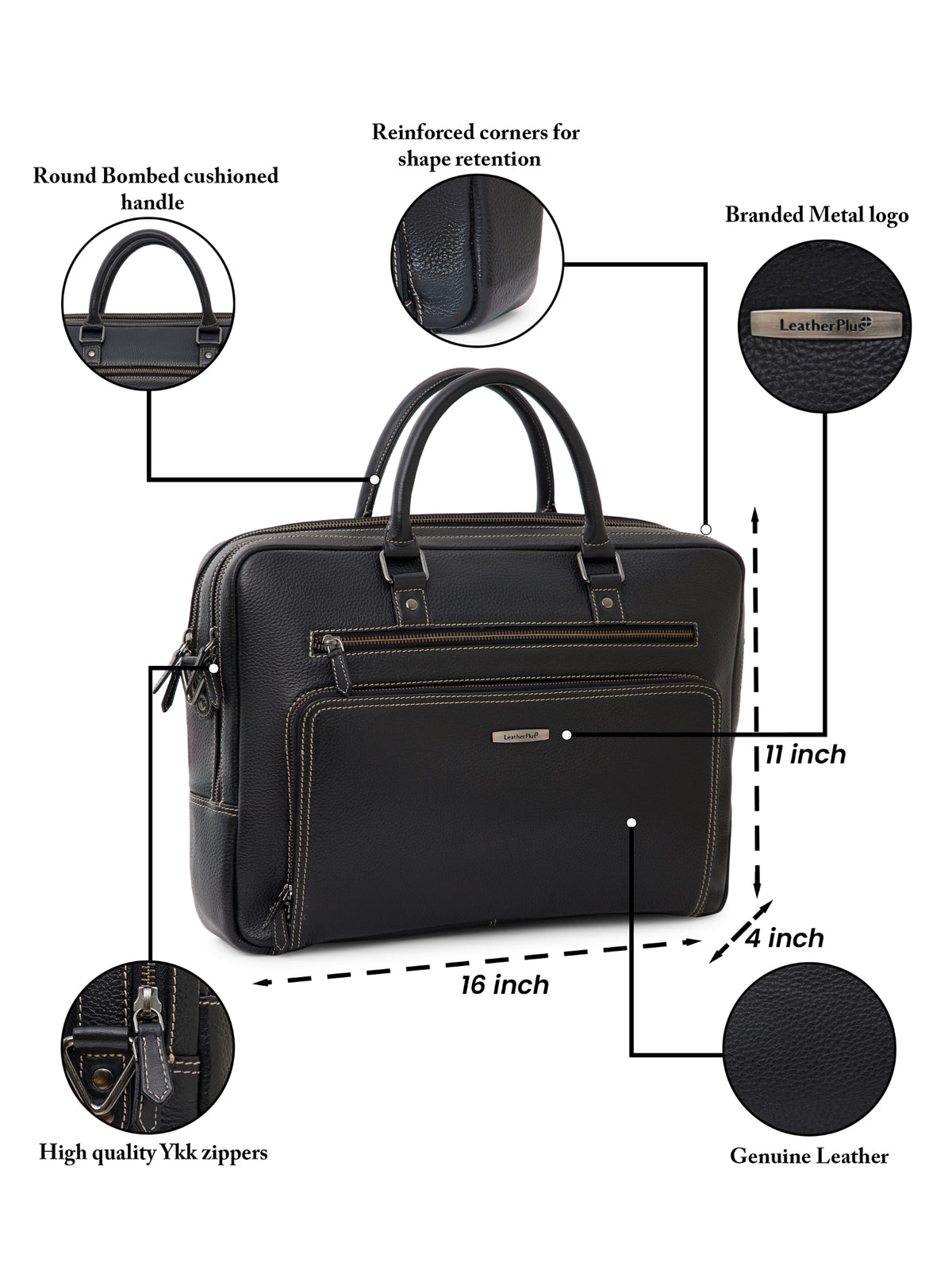 Contrast-Stitch Leather Laptop Bag