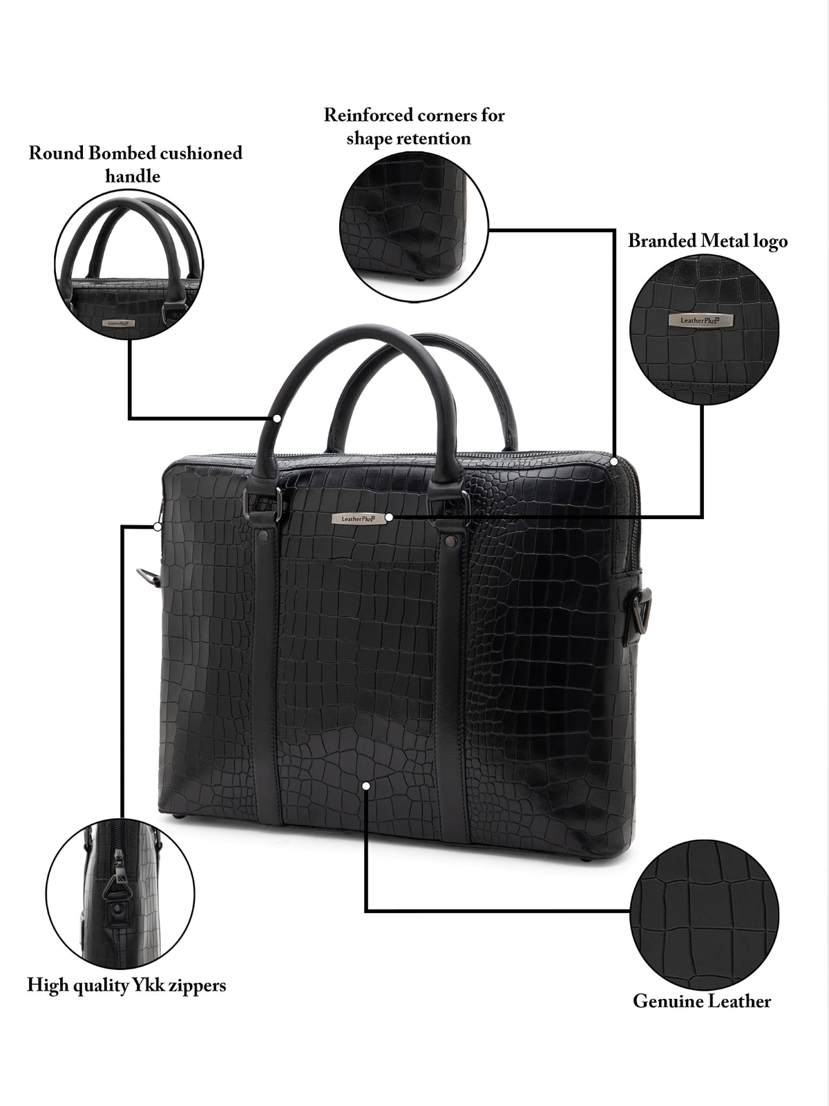 Croc-Embossed Leather Laptop Bag