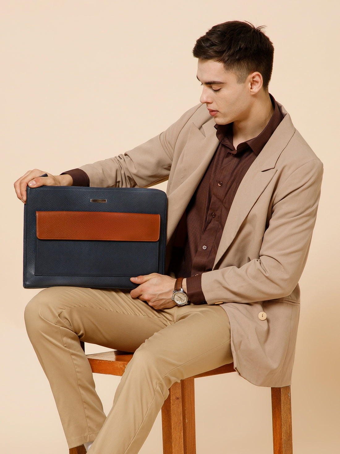 Colorblock Leather Laptop Sleeve