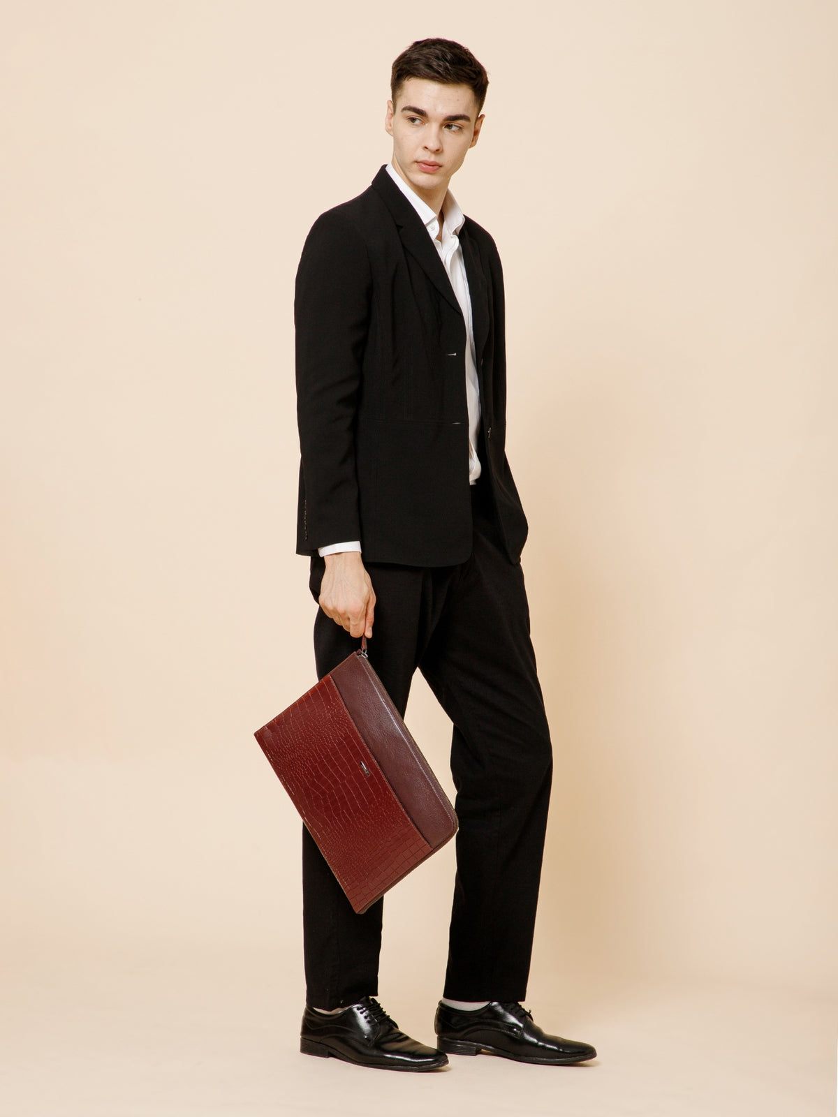 Croc-Embossed Leather Laptop Sleeve