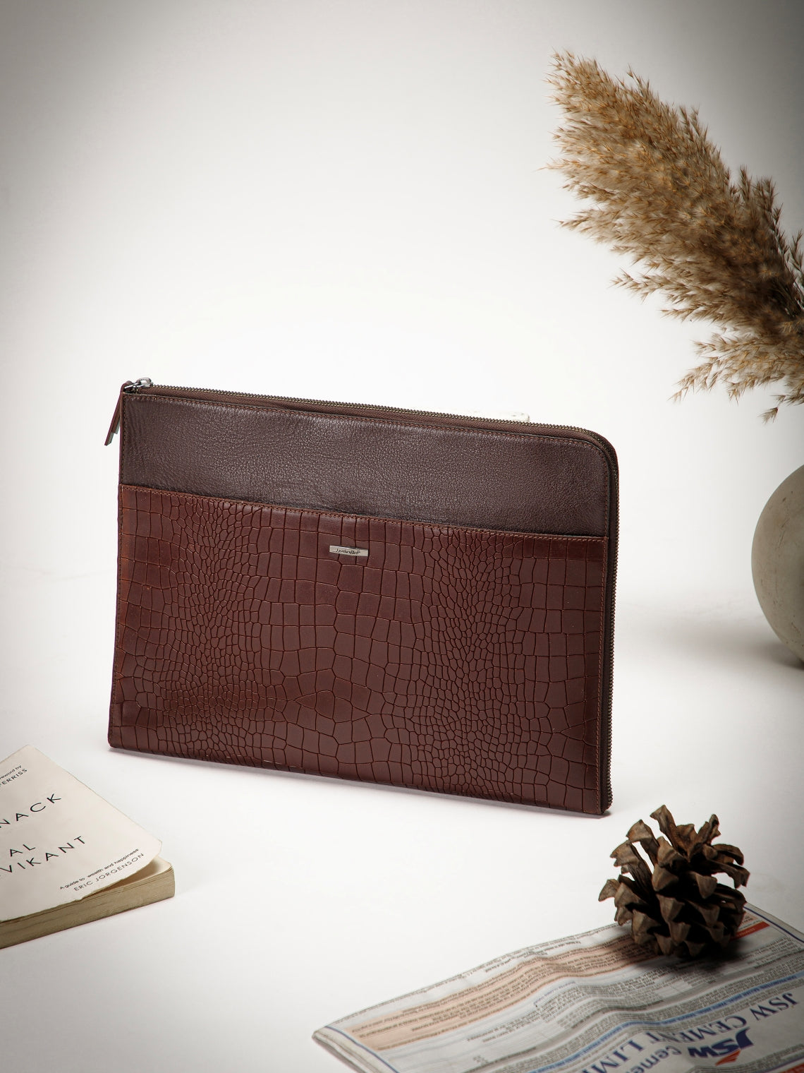 Croc-Embossed Leather Laptop Sleeve