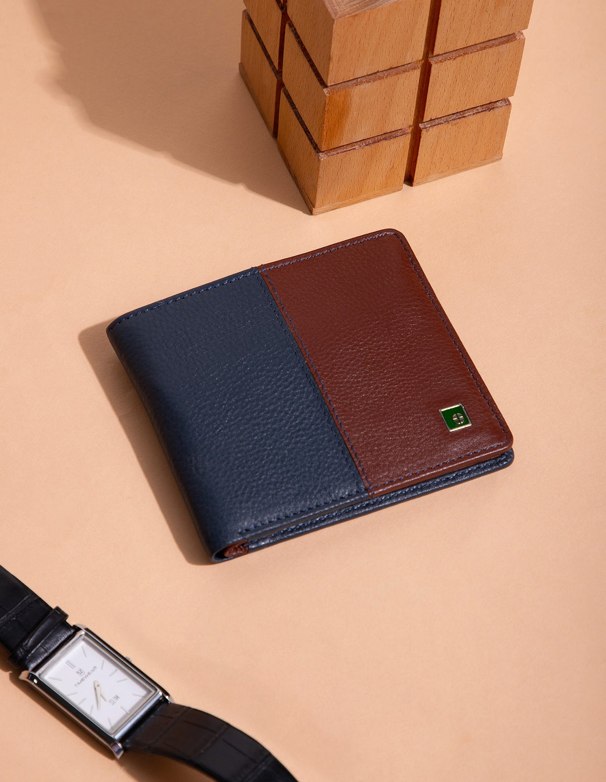 Dual-Tone Grain Finish Leather Wallet