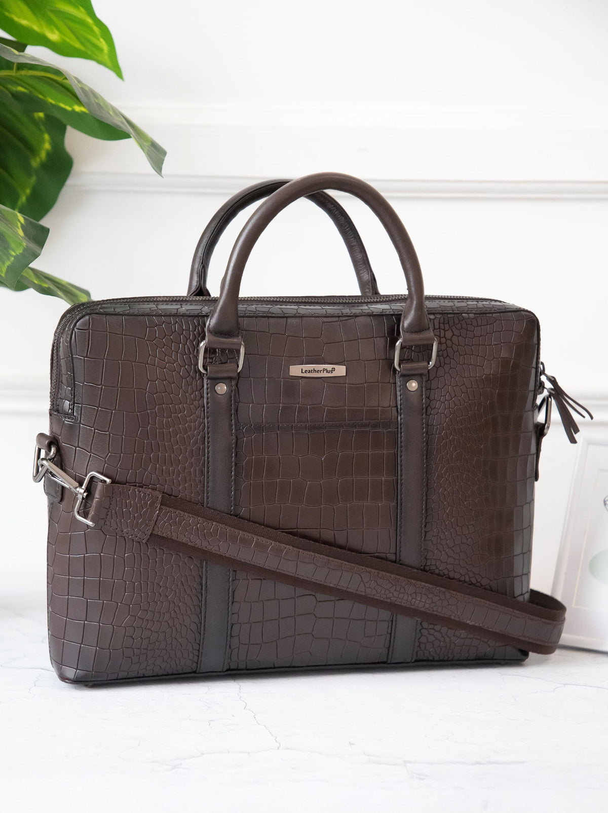Croc-Embossed Executive Laptop Bag
