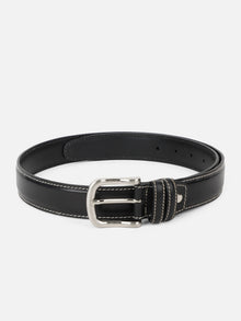 Classic Plain Leather Belt with Contrast Stitching