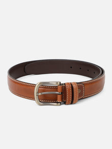 Classic Plain Leather Belt with Contrast Stitching