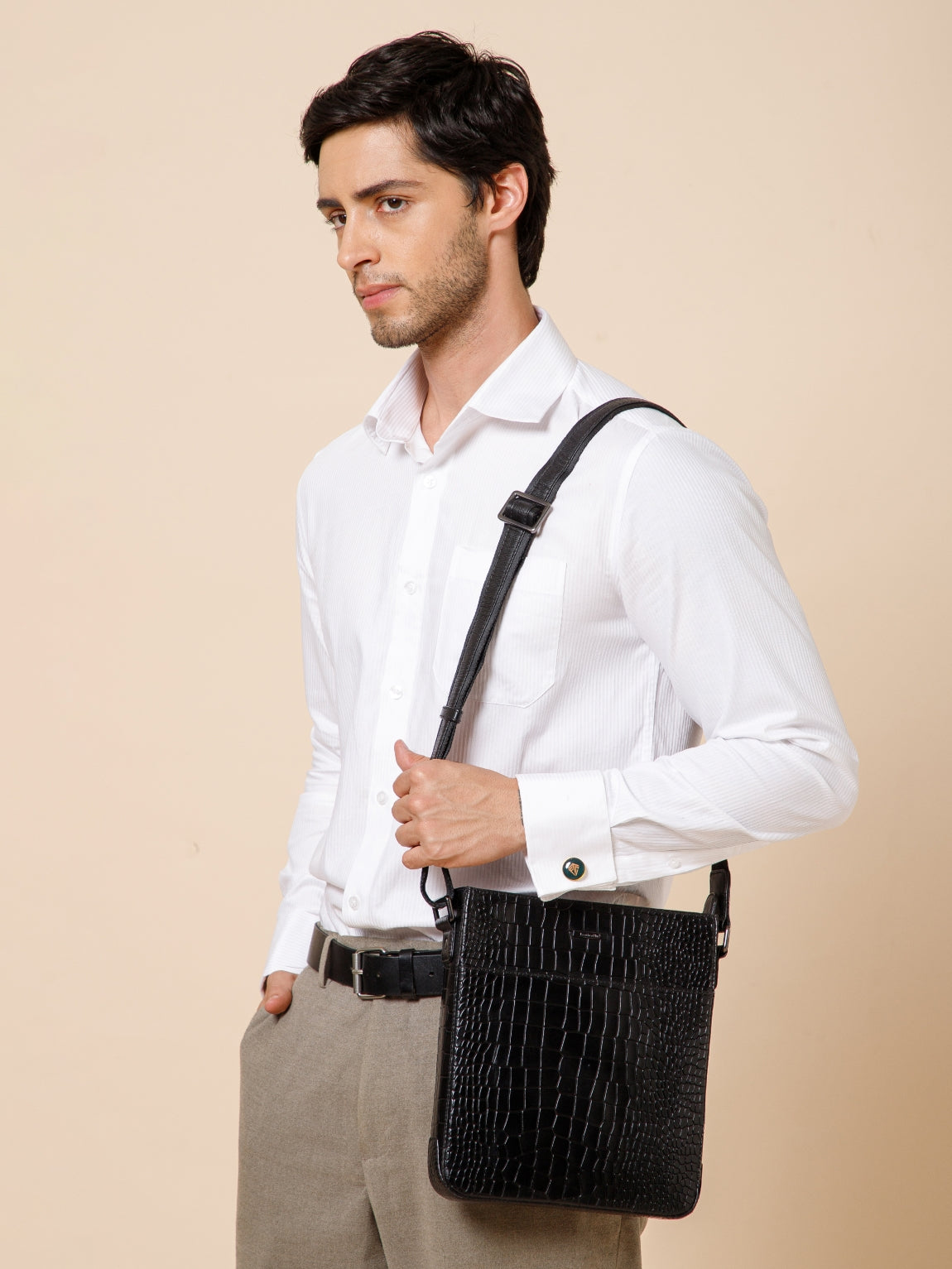 Croc-Embossed Leather Sling Bag