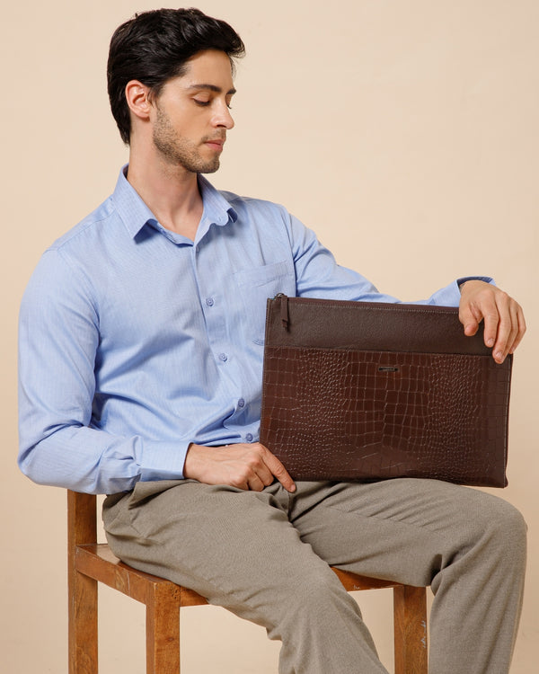 Croc-Embossed Leather Laptop Sleeve