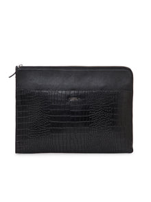 Croc-Embossed Leather Laptop Sleeve