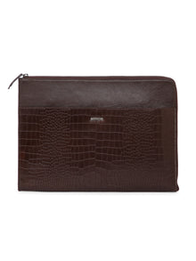 Croc-Embossed Leather Laptop Sleeve