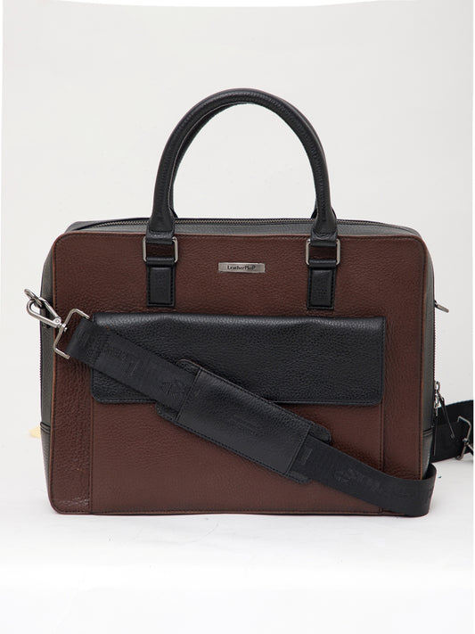 Colorblocked Leather Laptop Bag  LT16-4004