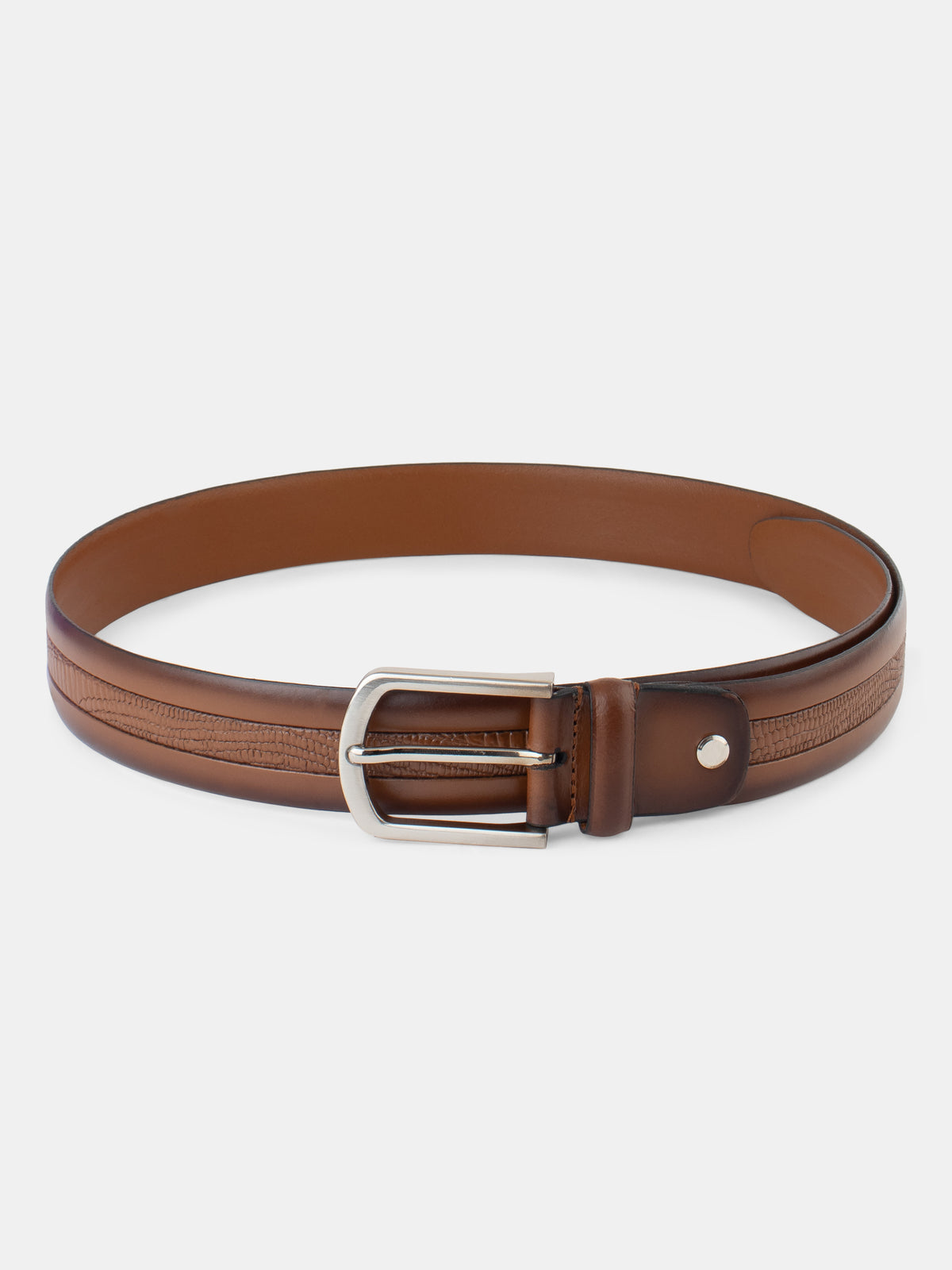 Edge Stitch Embossed Formal Leather Belt