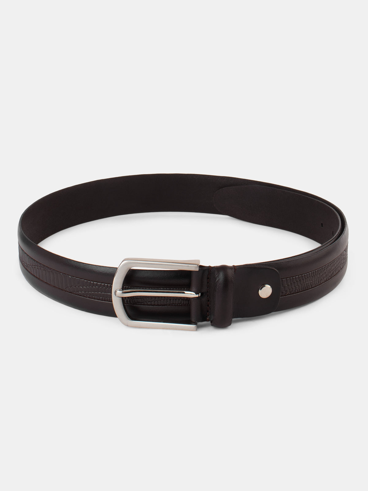 Edge Stitch Embossed Formal Leather Belt