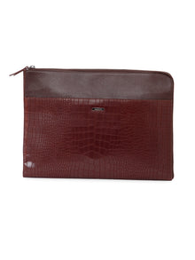 Croc-Embossed Leather Laptop Sleeve