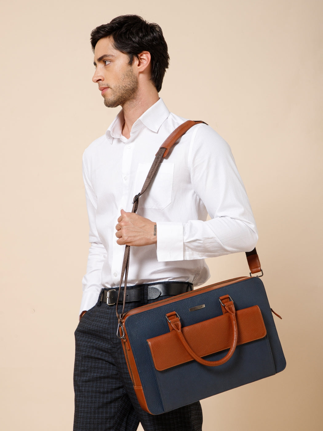 Colorblocked Leather Laptop Bag  LT16-4004