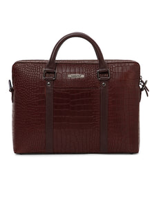 Croc-Embossed Leather Laptop Bag