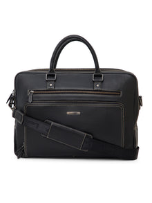 Contrast-Stitch Leather Laptop Bag