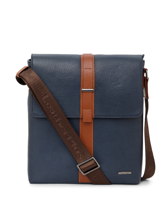 Textured Leather Men Sling Bag SGL-651 Navy