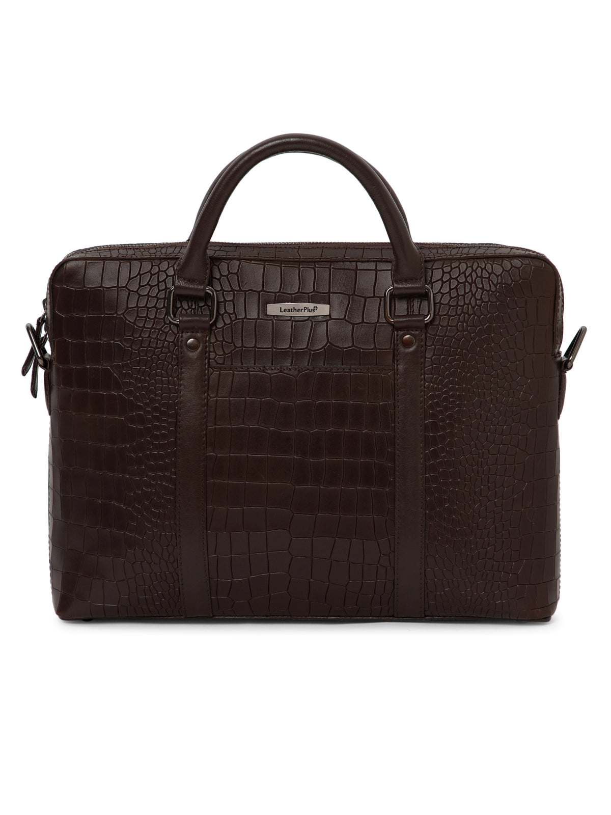 Croc-Embossed Leather Laptop Bag